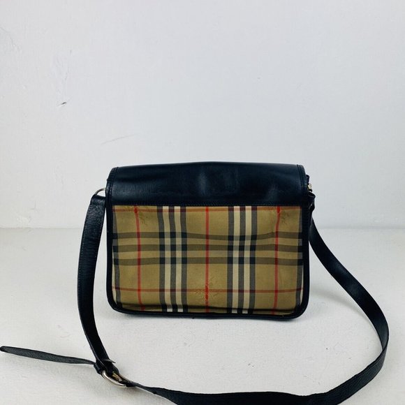 Burberry Vintage Beige and Black Nova Check Leather Logo Shoulder Handbag - Picture 5 of 12